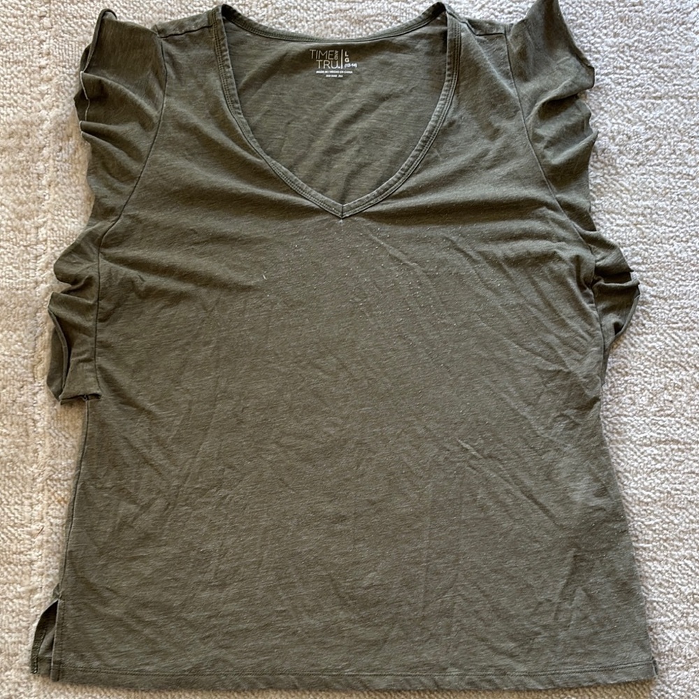 Time and Tru Green Ruffled T-Shirt
